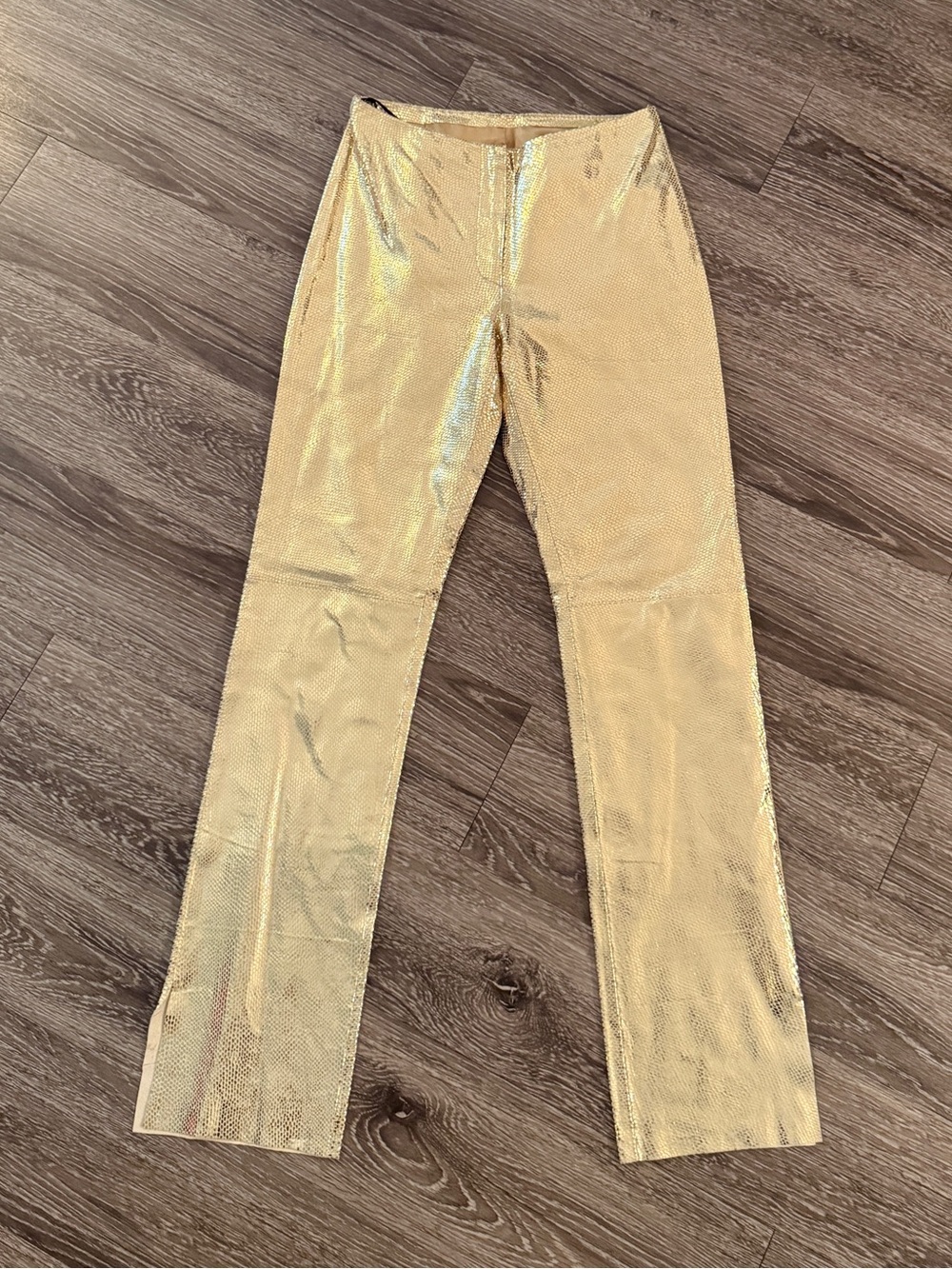 Bebe Vintage Cobra Lana Gold Leather Pant New